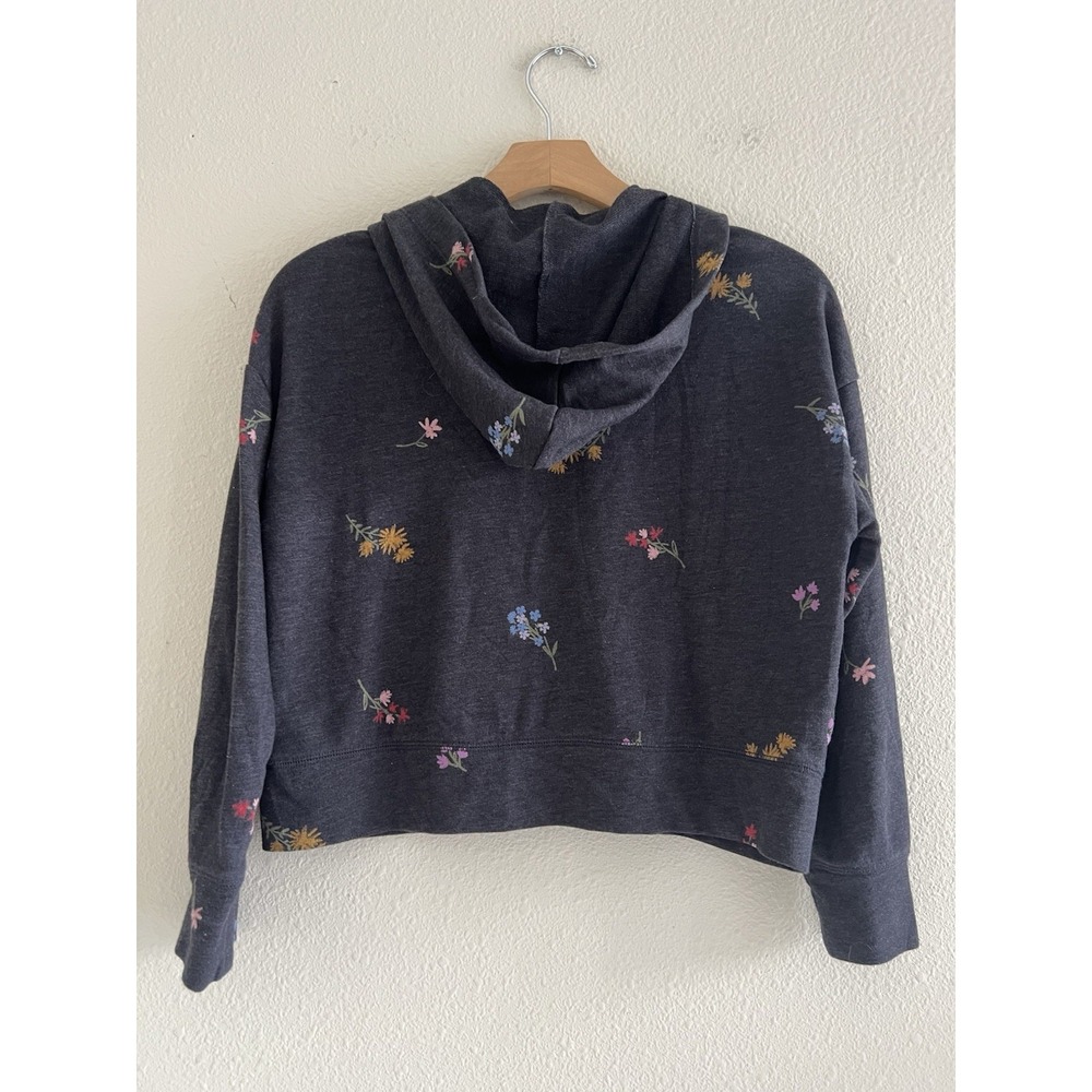 Old Navy Zip Up Floral Gray Hooded Sweater Girls L Casual Boho Feminine - Picture 2 of 5